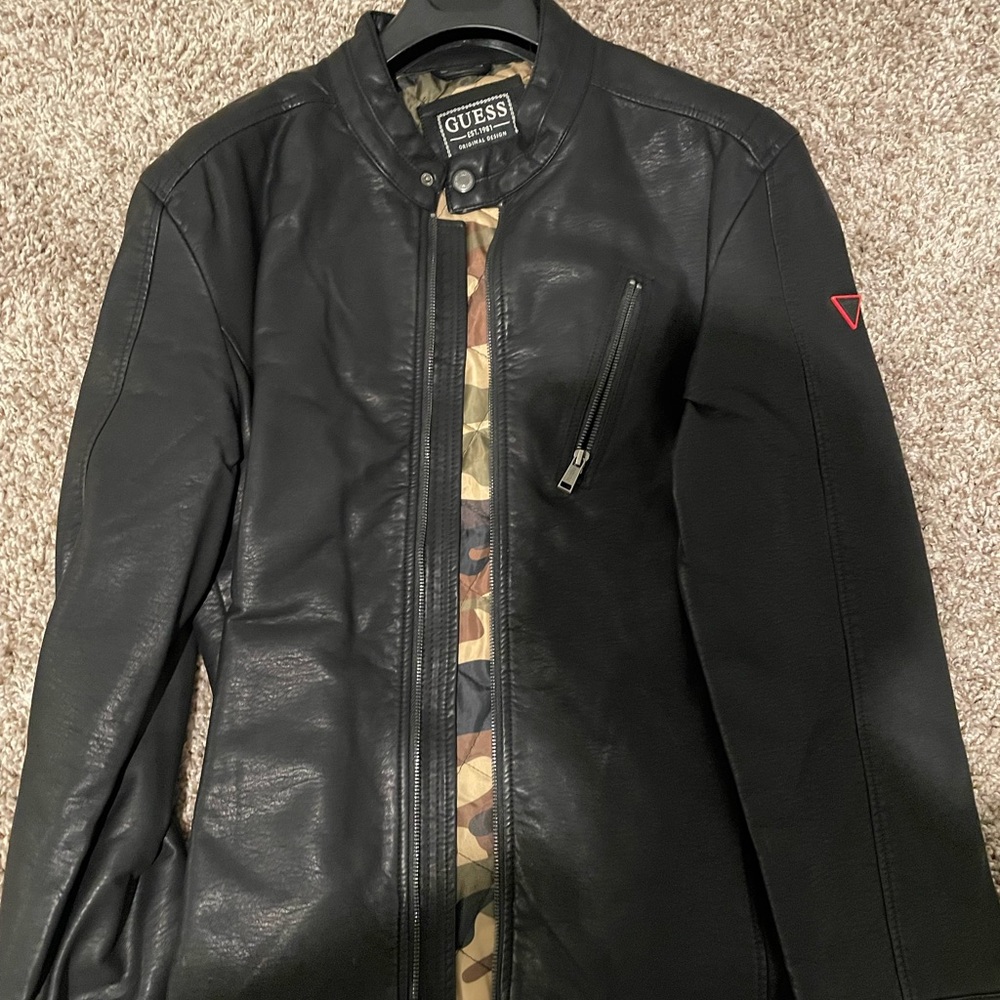 Black leather jacket guess new without tags
